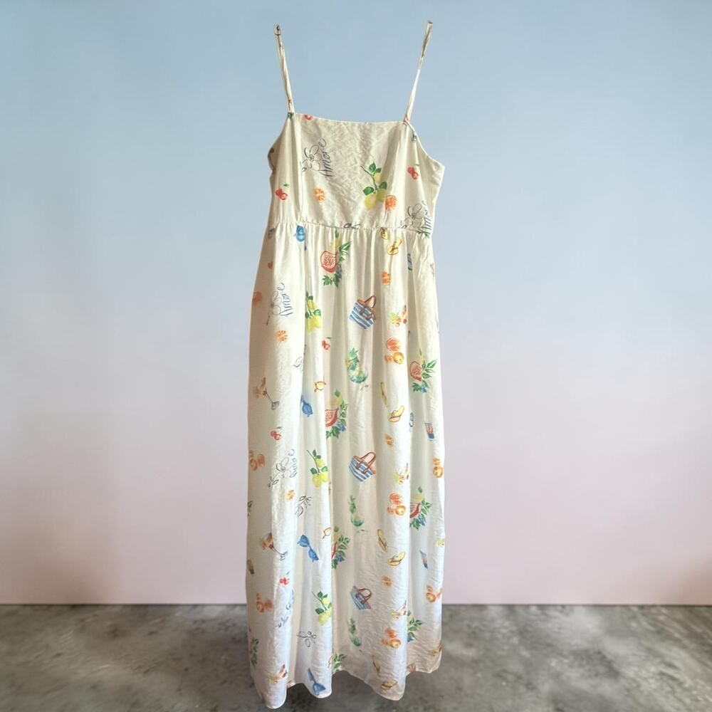 Rachel Zoe Ivory Beach Print Maxi Dress Size 2 Smocked Back NWOT